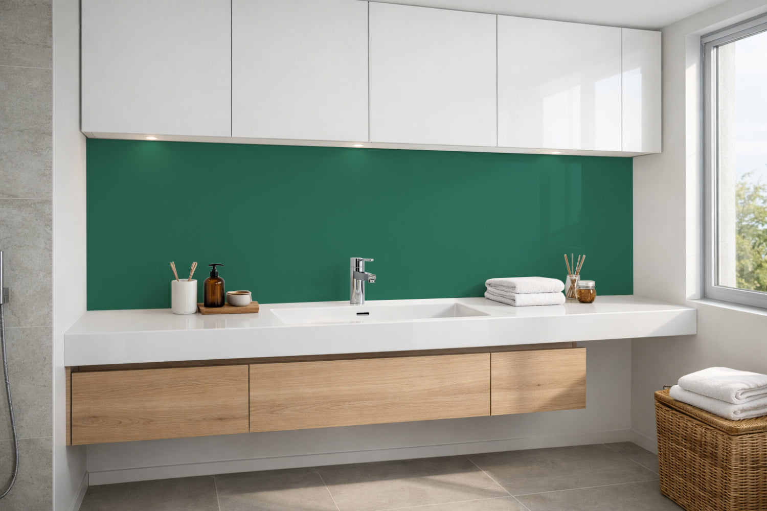 Waschbeckenrückwand Einfarbig RAL 6000 – Platinagrün