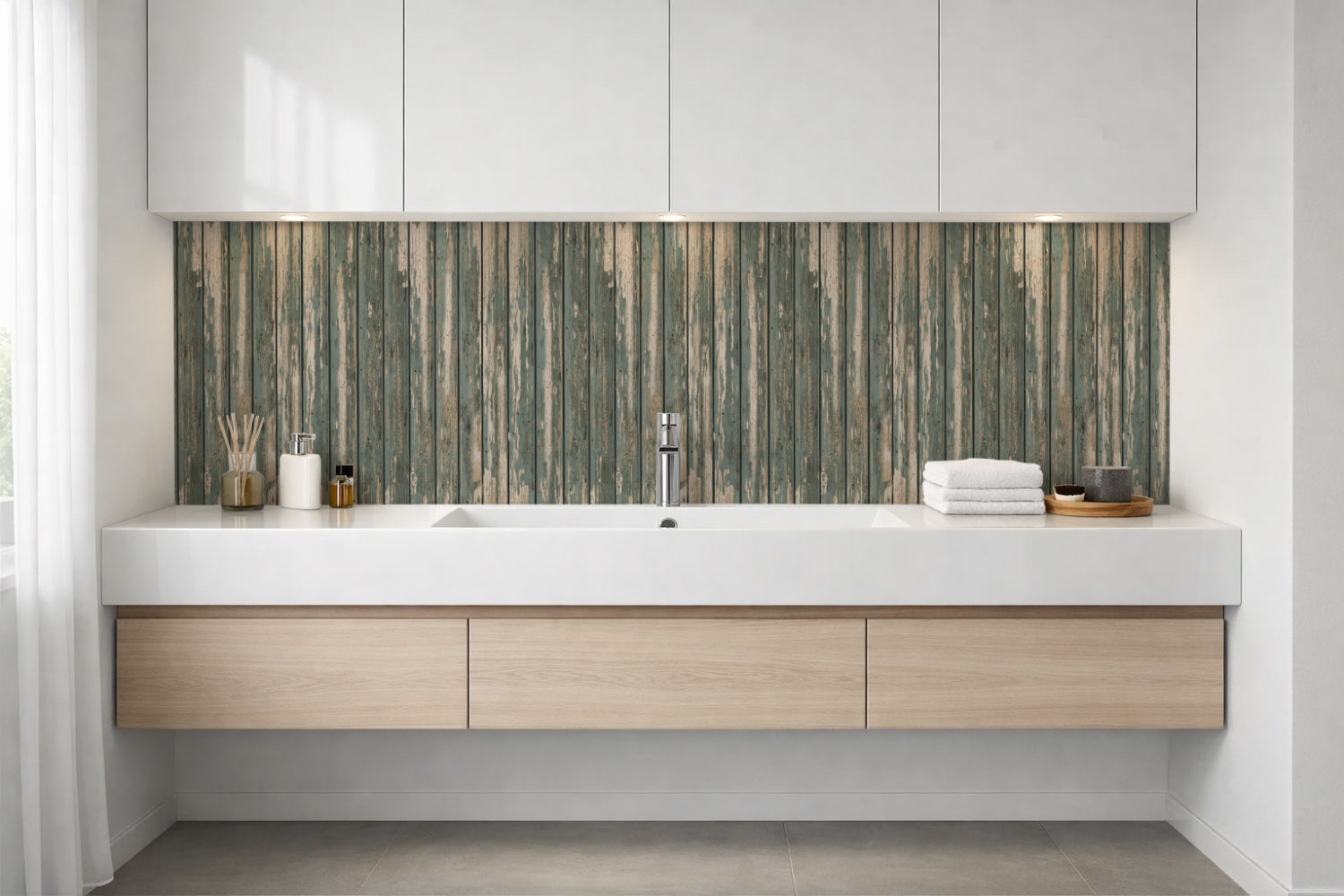 Waschbeckenrückwand Holzoptik