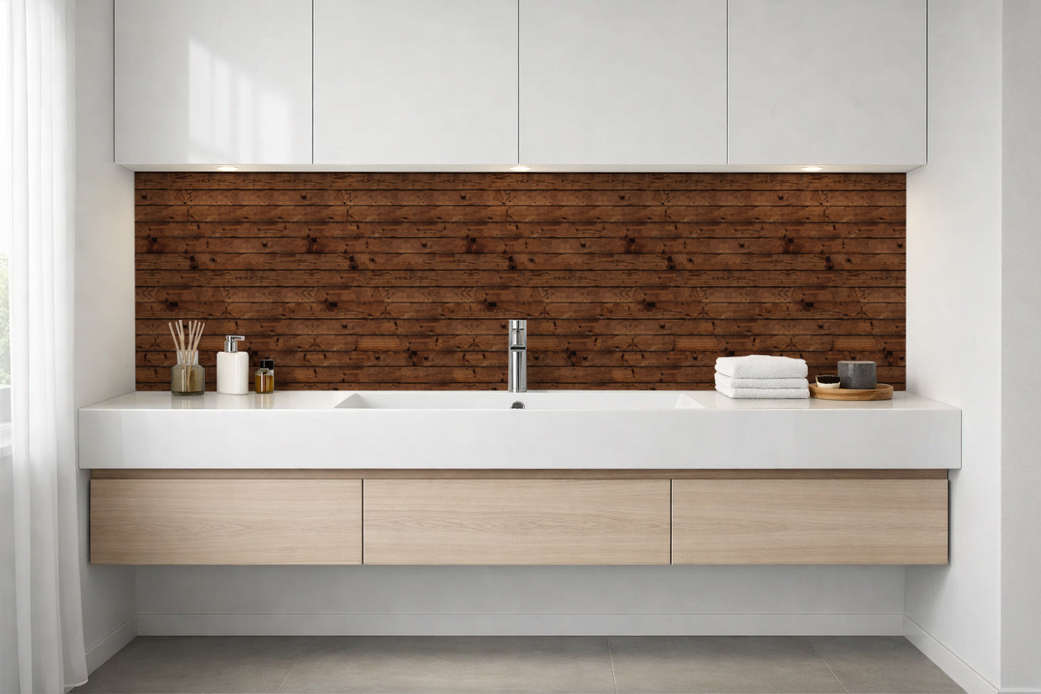 Waschbeckenrückwand Holzoptik