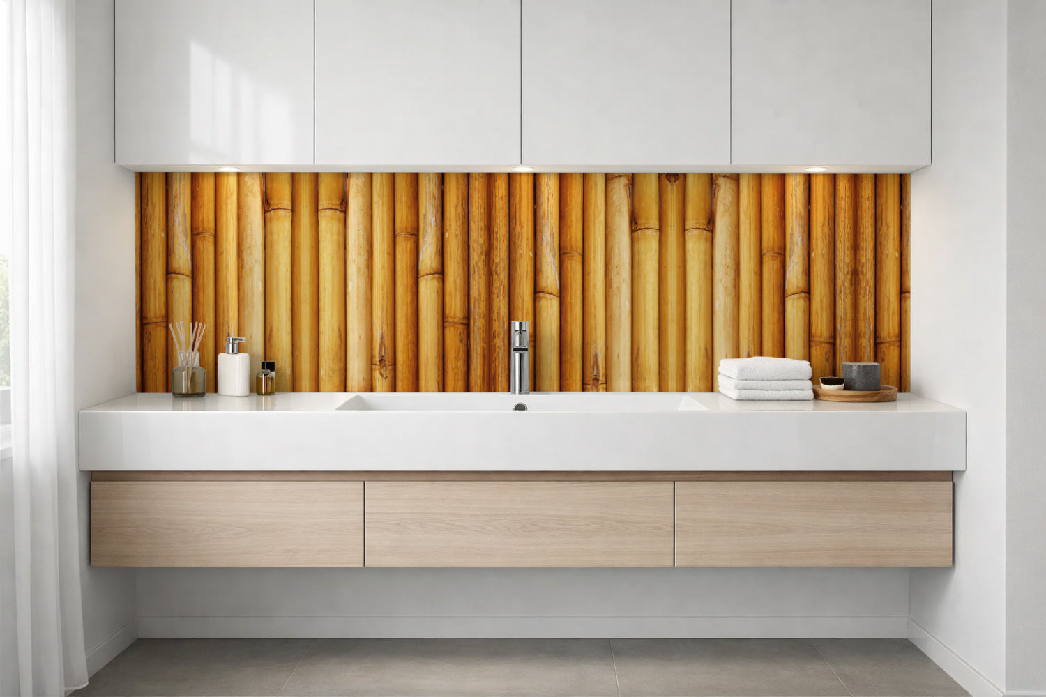 Waschbeckenrückwand Holzoptik