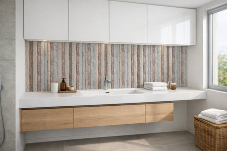 Waschbeckenrückwand Holzoptik