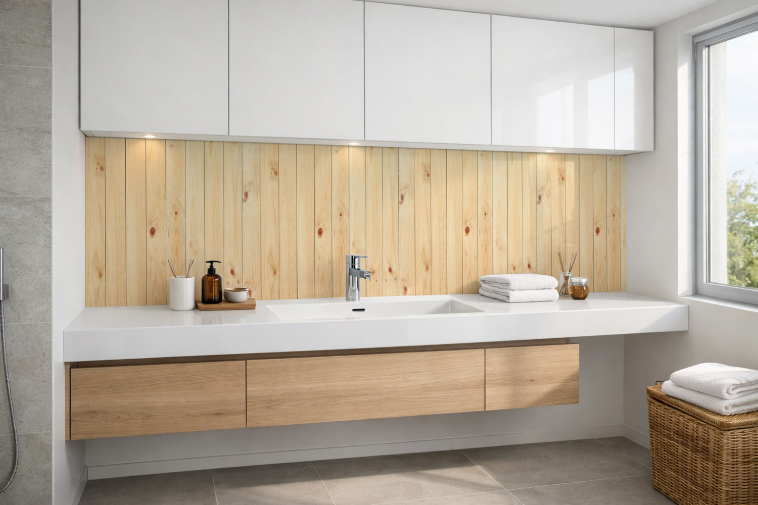 Waschbeckenrückwand Holzoptik