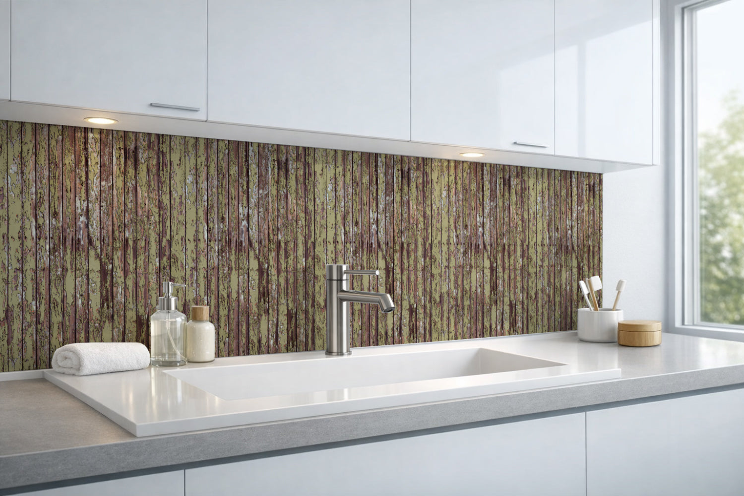 Waschbeckenrückwand Holzoptik