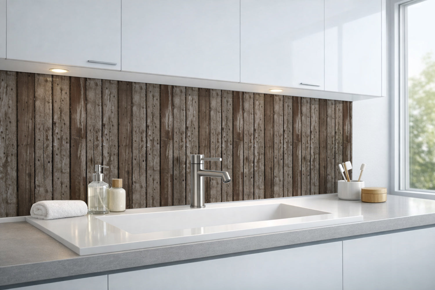 Waschbeckenrückwand Holzoptik