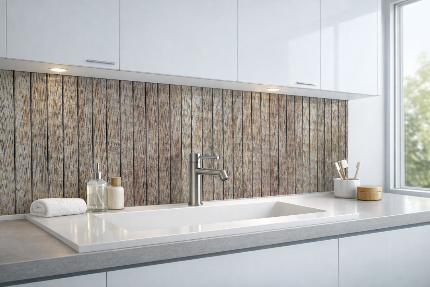 Waschbeckenrückwand Holzoptik